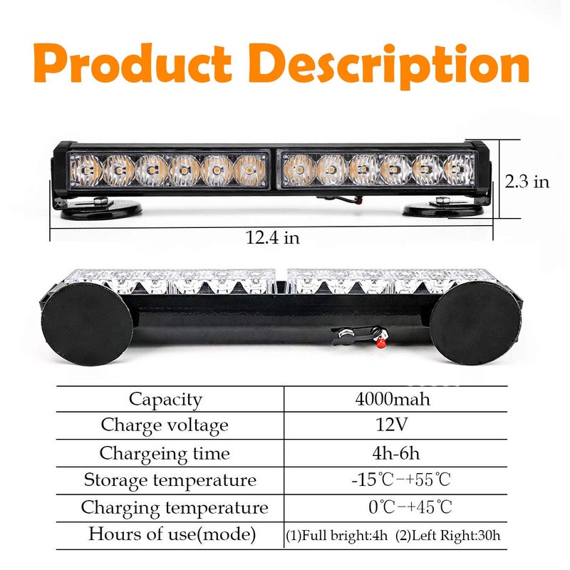 LE-JX Blue/Red Wireless Traffic Advisor Emergency Lights Bar Beacon Led Strobe Warning Light Mini Roof Top Plow Hazard Flash 12 Volt with Magnetic Base Mount and Rechargeable Plug (Blue/Red, 12 LEDs) - Image 2